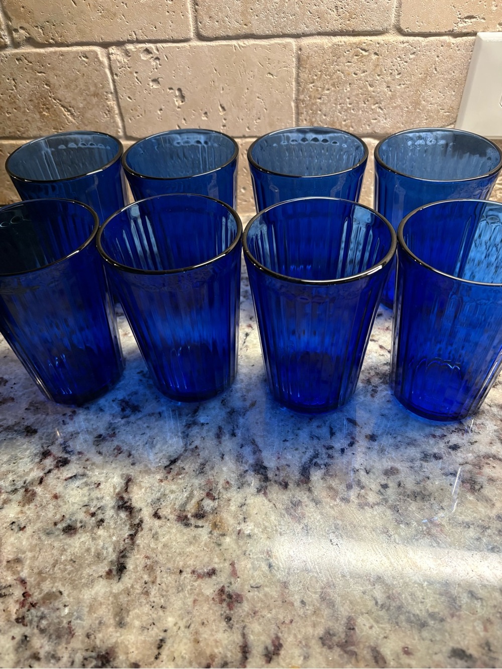 IKEA Cobalt Blue Ribbed Drinking Glasses - Set of 8